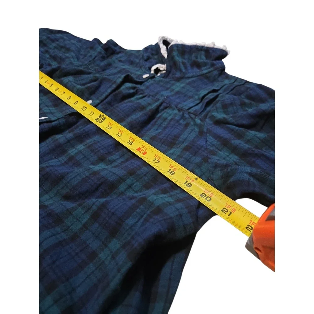 Lanz of Salzburg Green Blue Plaid Flannel Nightgown Maxi Lace Trim PM - Picture 13 of 13